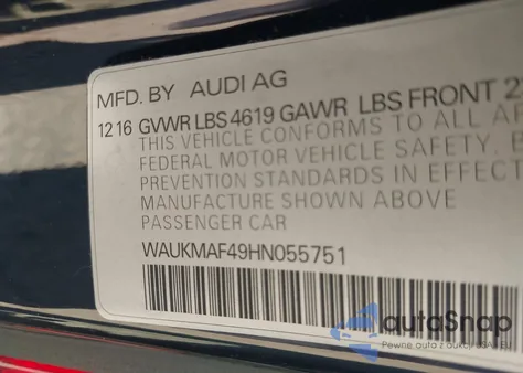 2017 Audi A4 2.0T Season Of Audi Ultra Premium z USA, uszkodzony, nr VIN WAUKMAF49HN055751